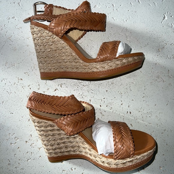 STUART WEITZMAN Elixir Wedge Sandals in Adobe Vecchio Nappa Leather (Size 10) - Picture 4 of 9
